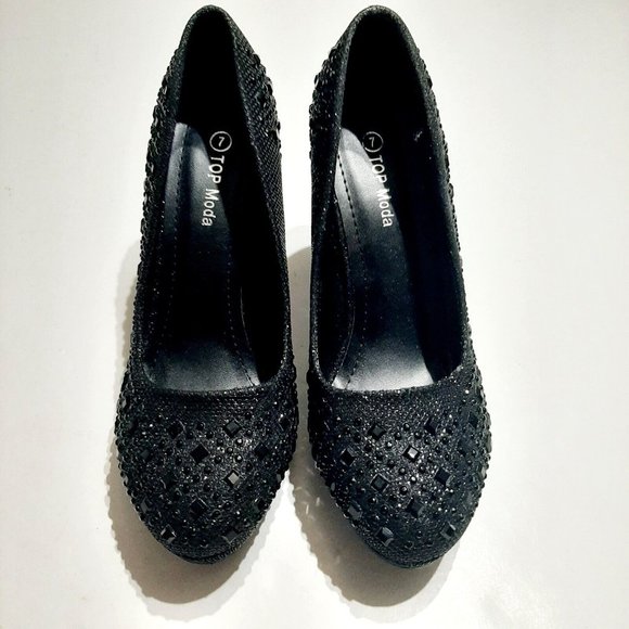 Top Moda APPLE-2 Onyx Women's Rhinestone Studded Platform Stiletto Heel Size 7 - Picture 2 of 6